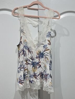 Free People White Floral Lace Trim Camisole